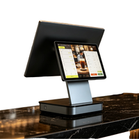 Sistema POS Android Personalizado de Fábrica, Pantalla Dual de 15.6+10.1 Pulgadas, Máquina POS Delgada de Aleación de Aluminio, CE ROHS, para Comida Rápida y Supermercados