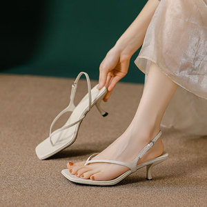 Sandales à talons pour femmes, bout carré, talon bas, bride arrière, à enfiler, en PU, style élégant, couleur unie, respirantes, pour l'été - Product Image 2