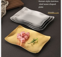 Plat rectangulaire ondulé en acier inoxydable de style coréen, assiette irrégulière pour desserts et snacks, plateau de barbecue, bol peu profond, compatible lave-vaisselle
