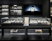 Vitrine de luxe noire sur mesure pour montres, comptoir en verre pour boutiques de montres de luxe