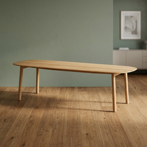 Table à manger ovale en bois massif scandinave moderne, écologique, imperméable et durable, 6 places, design stable, pieds en bois massif, pour la maison - Product Image 3