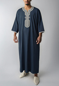 Jalabiya Tradicional Bordada para Hombre 2026, Jubbah Musulmana, Thobe Árabe para Hombre, Thobe con Bolsillo Lateral para Ramadán, Túnica Islámica de Manga Media - Product Image 2