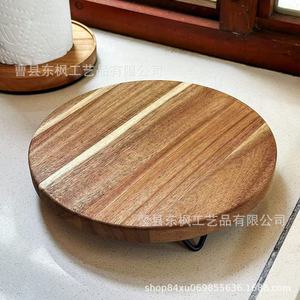 Bandeja Redonda de Madera con Soporte para Macetas, para Decoración del Hogar y Escritorio, Acabado Barnizado Multifuncional - Product Image 4