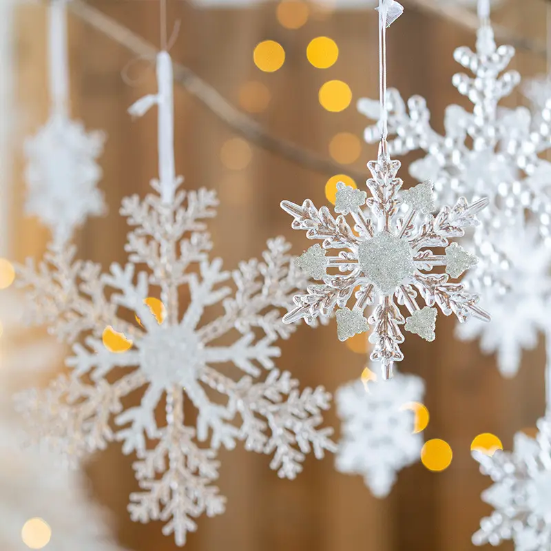 K2011 Christmas Ornaments Crystal Acrylic Transparent Snowflake Pendant Christmas Tree Hanging Decor New Year Xmas Party Supply