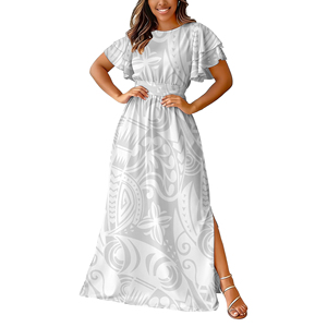<span class=keywords><strong>Abito</strong></span> <span class=keywords><strong>Lungo</strong></span> da Donna con Spacco e Maniche Corte, Design White Sunday 2026, Alta Qualità Polinesiana, Vita Alta e Allacciatura, Ideale per Dropshipping - Product Image 4