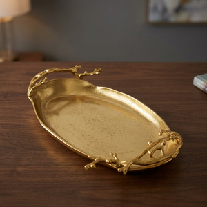 Gold Plated Metal Decorative Tray <b>Bird</b> Flower Serving <b>Stand</b> Hammered Dessert Display for Wedding Party Table - Product Image 2