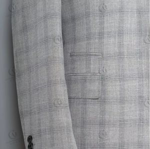 Nuevo conjunto de abrigo informal a <span class=keywords><strong>cuadros</strong></span> <span class=keywords><strong>gris</strong></span> <span class=keywords><strong>claro</strong></span> a la moda para hombre de 2 piezas, conjunto de boda personalizado para hombre - Product Image 4