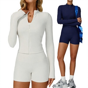 Nouvelle veste de yoga côtelée coupe régulière, coupe-vent d'extérieur, respirante, extensible dans quatre directions, haut de sport et fitness, mode entraînement, avec fermeture éclair frontale - Product Image 2