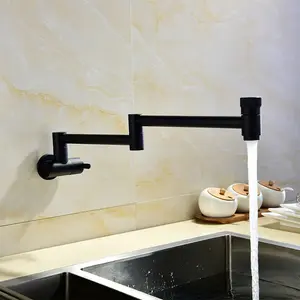 Grifo plegable y extensible para cocina, doble junta, brazo oscilante, montaje en pared, color negro - Product Image 3