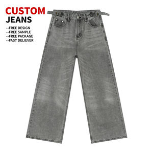 Vaqueros de diseñador para hombre, OEM personalizados, de cintura media, holgados, de pierna ancha, tipo peto, con lavado vintage, desgastados, de corte recto, estilo streetwear y hip hop - Product Image 4