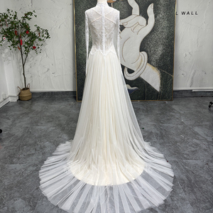 Jancember LSSG124 <b>Simple</b> Muslim Arabic <b>Long</b> <b>Sleeve</b> <b>Wedding</b> Bridal <b>Dress</b> with Belt - Product Image 3