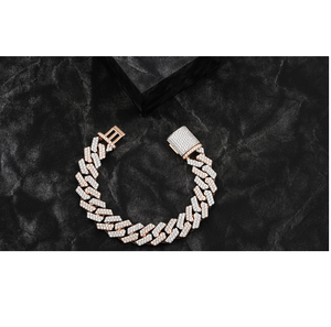 Brilliant Moissanite Diamond 14mm Cuban <b>Bracelet</b> Rose Gold Silver Luxury Unisex 9 Inch Certified Hip Hop Jewelry - Product Image 1