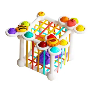 SUNNUO mainan kotak bayi penjualan laris, bentuk blok merapikan kubus mainan edukasi dini multifungsi dengan pita elastis