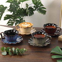 Ensemble tasse et soucoupe en céramique rétro, effet four, 280 ml, pour latte art et thé de l'après-midi