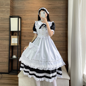Maid Long Dress Short Sleeve Crossdressing Cosplay Costume Anime Outfit White Black Polyester Spring 2022 - Product Image 2