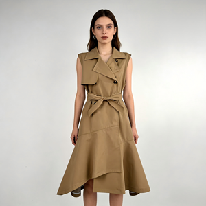 Robe <span class=keywords><strong>Trench</strong></span> <span class=keywords><strong>Sans</strong></span> Manches <span class=keywords><strong>Kaki</strong></span> pour Femme, Tendance et Longue, Personnalisable – Meilleure Vente - Product Image 2
