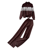 Ensemble tricoté décontracté pour femme, automne, coupe ample, haut à demi-zip à manches longues avec pantalon large taille haute