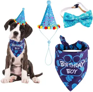 Juice Pet Dog Birthday Party Supplies Birthday Hat Bandana Scarf With Pattern Triangle Dog Bandana For Small Medium Dogs Pets