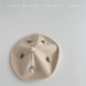 Gorro de Paja Tejido con Fresas, Estilo Coreano, para Niñas, Otoño-Invierno, Cortavientos, para Bebés, para Uso Casual al Aire Libre - Product Image 4