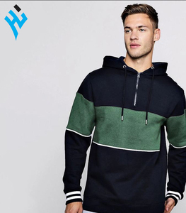 Haute qualité hommes mode Zip Up couleur bloc hommes à capuche dans le panneau capuche en gros plaine sweats à capuche bio 100% coton hommes à capuche - Product Image 2