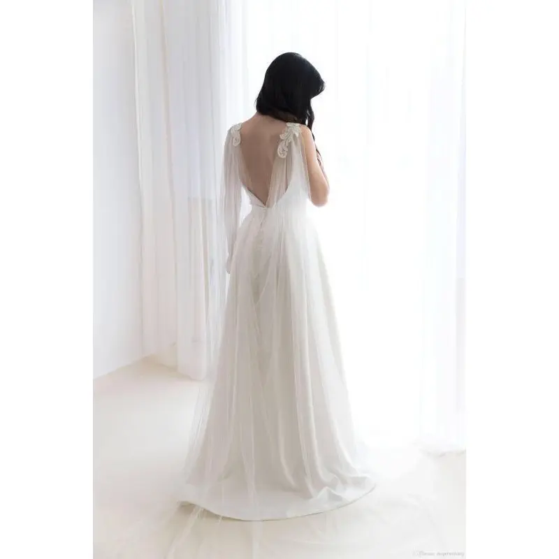 Long Mesh Lace Shawl Bride Wedding Cloak Wedding Dress Attachment Ball Performance Photography Transparent Cloak
