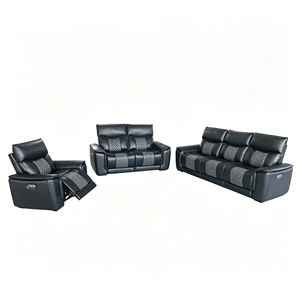 Juego de Sofás de Cuero Reclinables Manuales Cuadrados Modernos con Materiales de Primera Calidad y Patas Metálicas para 3+2 Plazas, Comodidad para Cine en Casa - Product Image 5