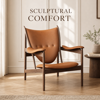 Fauteuil individuel moderne en similicuir, style Mid-Century, avec structure en bois de frêne massif, pour salon et hôtel, personnalisable OEM/ODM