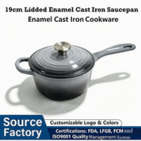 Casserole en fonte émaillée classique de 19 cm avec couvercle, poignée unique, compatible induction et four, résistante à la chaleur, antiadhésive, facile à nettoyer
