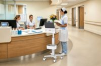 Chariot multifonction moderne en alliage d'aluminium pour ordinateur portable, poste de travail mobile, chariot médical d'hôpital avec 4 roulettes, usage commercial
