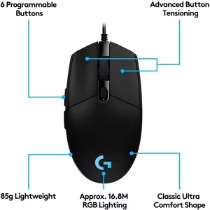 Nouvelle souris de jeu <span class=keywords><strong>Logitech</strong></span> G102 originale, optique, 8000 DPI, silencieuse, filaire, USB, RGB, ergonomique, pour ordinateur portable, ordinateur de bureau - Product Image 3