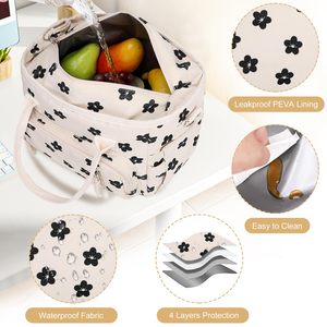 4 Layers Insulated <b>Lunch</b> Tote <b>Bag</b> Floral Print Large Capacity Waterproof Cooler <b>Bag</b> <b>for</b> <b>Women</b> Picnic Work - Product Image 3
