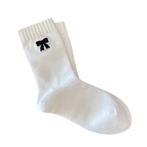 Women's Crew Socks With Embroidered Bow Autumn Mid-Calf Socks Breathable Acrylic Fiber Zhuji Style - Product Image 5