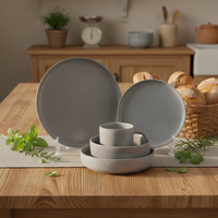 Service de table en grès gris de luxe 4 pièces |   Europe |   Lave-vaisselle, micro-ondes et four compatibles |   Ensemble élégant de vaisselle, bols et tasses