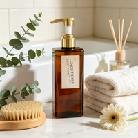 Mattierte und Bernsteinfarbene Quadratische Kunststoff-Pumpflasche 500ml Leerer Behälter für Duschgel Shampoo Körperwaschmittel mit Gold-Silber-Pumpe