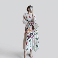 Produit le plus vendu de l'été : Robe midi plissée Miyake à taille naturelle, imprimé papillon élégant, manches 3/4, haute élasticité, tissée