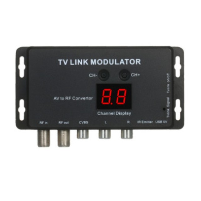 TV LINK Modulator AV to RF Converter IR Extender with 21 Channel Display PAL/NTSC optional High Quality Plastic Black