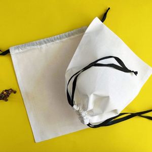 Hot Sale Recyclable Small Cotton <b>Drawstring</b> Gift Bag Double Ribbons Cotton Fabric Jewellery <b>Pouch</b> With Logo Print - Product Image 2