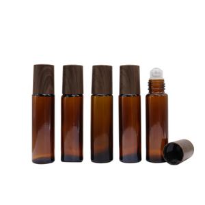 Customized Frosted <b>Amber</b> <b>Glass</b> Round Roll on <b>Bottle</b> 3ml 5ml 10ml 15ml 30ml 50ml Fake Bamboo Lid Skincare Essential Oil Perfume - Product Image 1