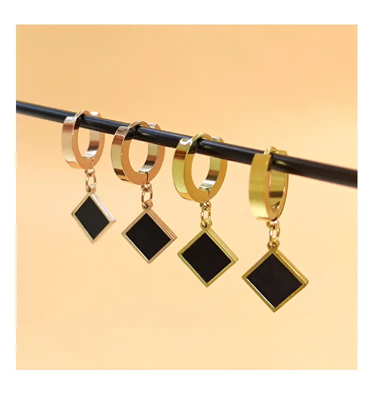 ファッションジュエリー多様なシンプルな黒のペンダント幾何学的なイヤリング卸売ステンレス鋼のイヤリング