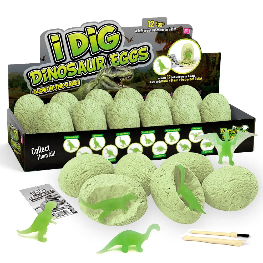 Children Toy Educational Kids Toys Online 12 Plastic Stem Glow Dinosaur Egg Excavation Kit Education Toy For Children Wholesales In Stock Ready To Ship