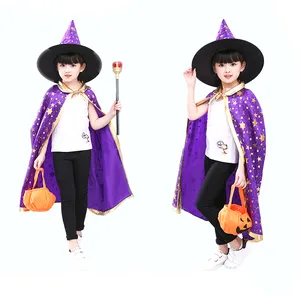 Оптовая продажа, костюмы для Хэллоуина, косплей, Детский костюм, плащ, причудливая накидка ведьмы с шляпой