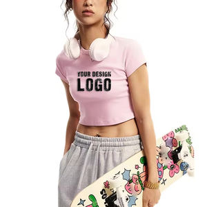 Customized Logo Solid Color Yoga Sports Cropped Lady T <b>Shirt</b> High Quality Slim Fit Washed Short Spice Girl T <b>Shirts</b> - Product Image 3