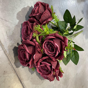 IFG bordeaux rose fleurs artificielles 8 têtes roses bouquet fleur artificielle - Product Image 6