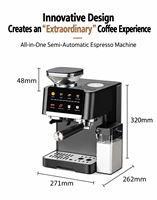 Machine à expresso avec moulin intégré et écran tactile, touches pour expresso simple, double et latte, réservoir de 1,8 L pour la cuisine à domicile