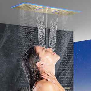 Soffione <span class=keywords><strong>doccia</strong></span> termostatico quadrato in ottone da incasso a soffitto, a cascata, con LED intelligente, spazzolato, a fusione a caldo, pre-incassato a parete per bagno - Product Image 3