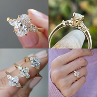 Anillo de Compromiso con Diamante Cultivado en Laboratorio de 3 Quilates, Corte Oval, Tres Piedras, con Piedras Laterales en Forma de Pera, Oro Sólido de 14K/18K, Certificado IGI, CVD/HPHT, Personalizado