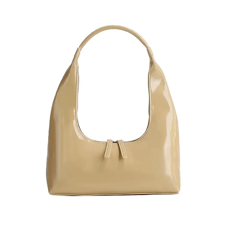 2023 luxury designer ladies handbag PU patent leather retro underarm handbag punk crescent ladies solid color shoulder bag