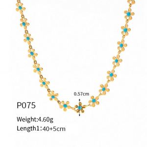 Pulsera y Collar de Acero Inoxidable con Colgante de Flor Esmaltada Azul Claro con Efecto de Goteo de Aceite, Estilo Ins Popular - Product Image 4