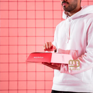 カスタムピンクのテイクアウト用スイーツ・クッキー・デザートボックス、チョコレート・ペストリー・ベーカリーの集まり用紙製パッケージ（持ち手付き） - Product Image 3