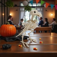Oiseau corbeau gothique d'Halloween, squelette d'animal, squelette en résine, classique, grandeur nature, corps entier, articulations mobiles, lettrage en relief